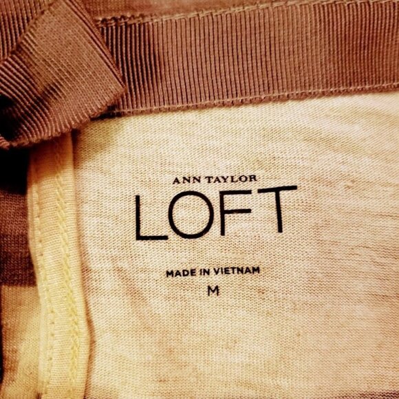 ANN TAYLOR Loft Top, Gray White Striped Linen Blend 3/4 Sleeve Career Office, M - Picture 6 of 11
